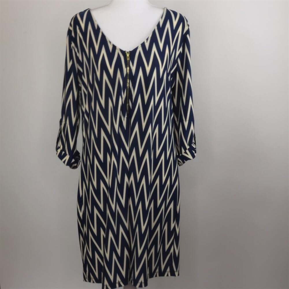 Tacera Chevron Navy/White Midi Dress